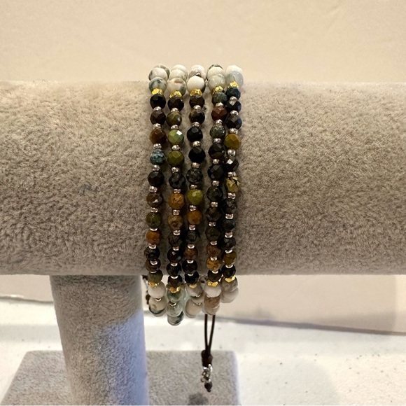 Boho Bracelet multi-stone 5 strand w/ sliding adjustable closure -Genuine stones - Picture 10 of 15